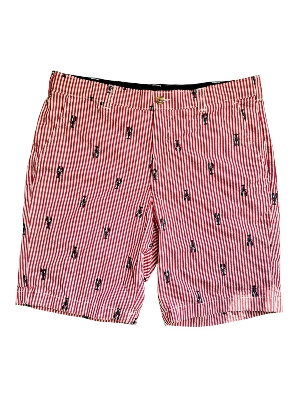 Club Room Lobster Seersucker Chino Shorts Red White Stretch Men’s 32W 7” Inseam